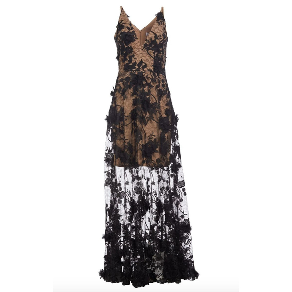 Dress The Population Sidney V-Neck 3D Floral Applique Lace Gown NEW Size Medium - Picture 4 of 10